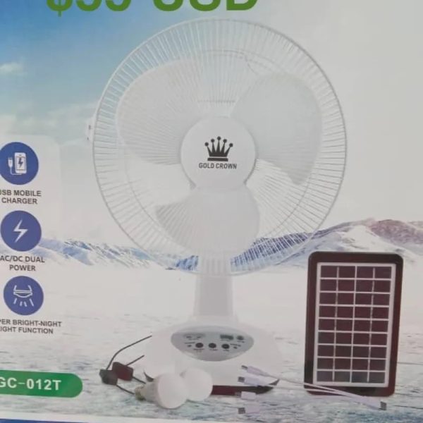 Ventilador con panel solar y 2 bombillas