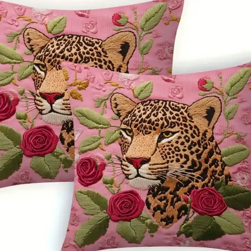 Pink Guepardo cojín bordado