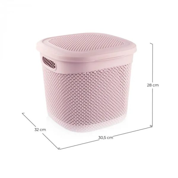 CESTA RESINA CUADRADA C/ASAS C/TAPA ROSA