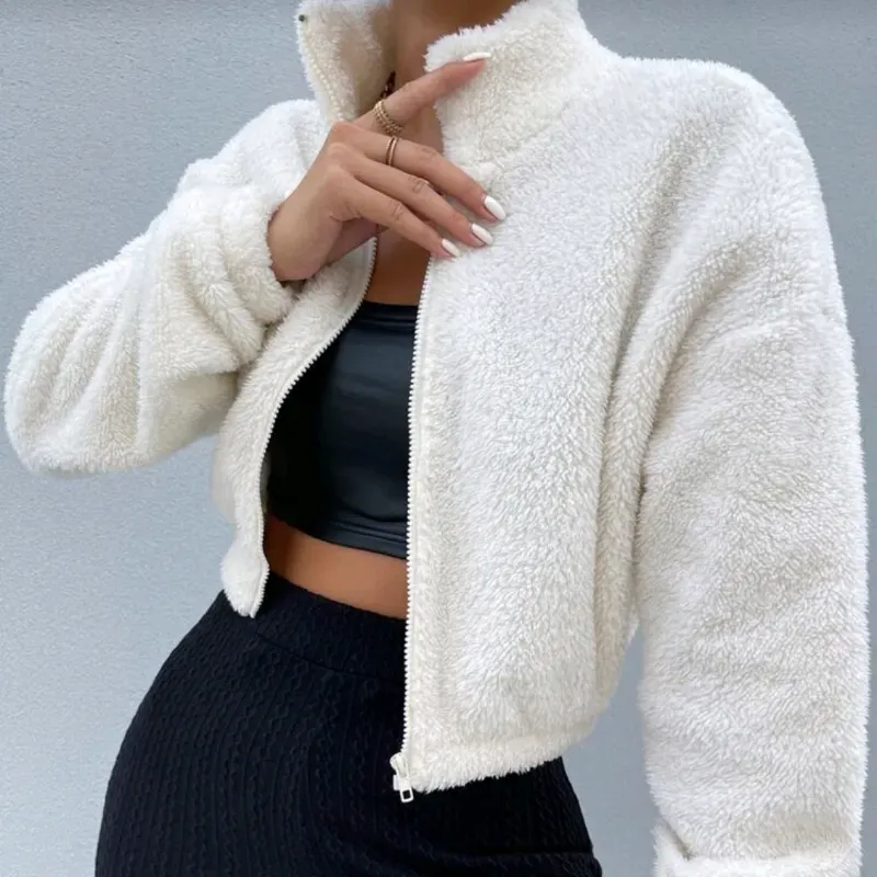  Abrigo peluche de hombros caídos — Blanco