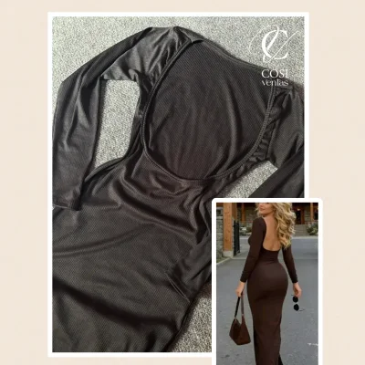 Vestido (negro) con abertura en la espalda manga larga (cerrado)