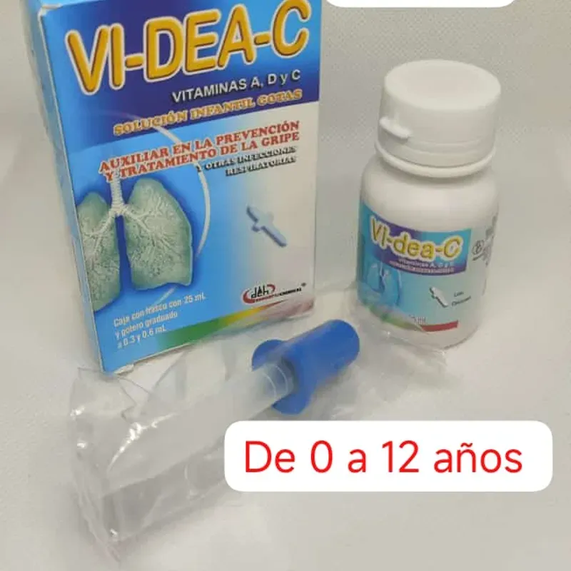 VI-DEA-C Vitaminas A, D y C Solución Infantil Gotas De 0 a 12 años Caja con frasco con 25 mL y gotero graduado a 0.3 y 0.6 mL (De 0 a 12 año)