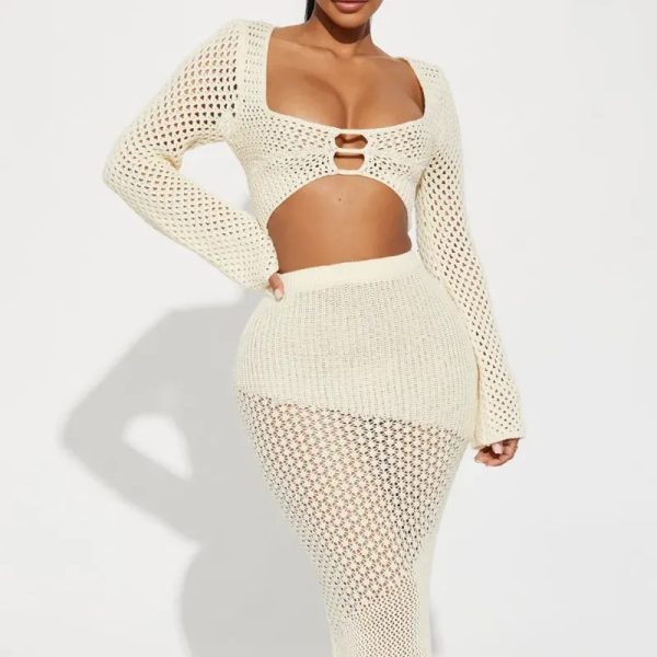  Conjunto de falda y top a crochet — Beige
