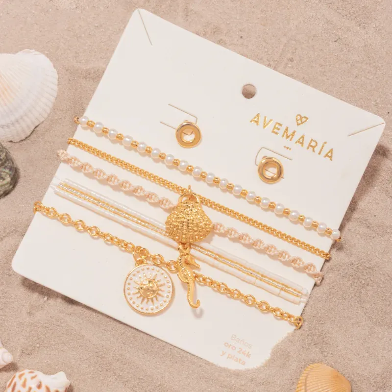 Set X4 Pulseras verano+ Aretes