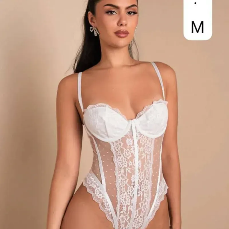  Body blanco encaje + lunares – Talla M