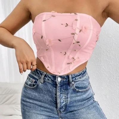  Top tubo con flores 3D — Rosado