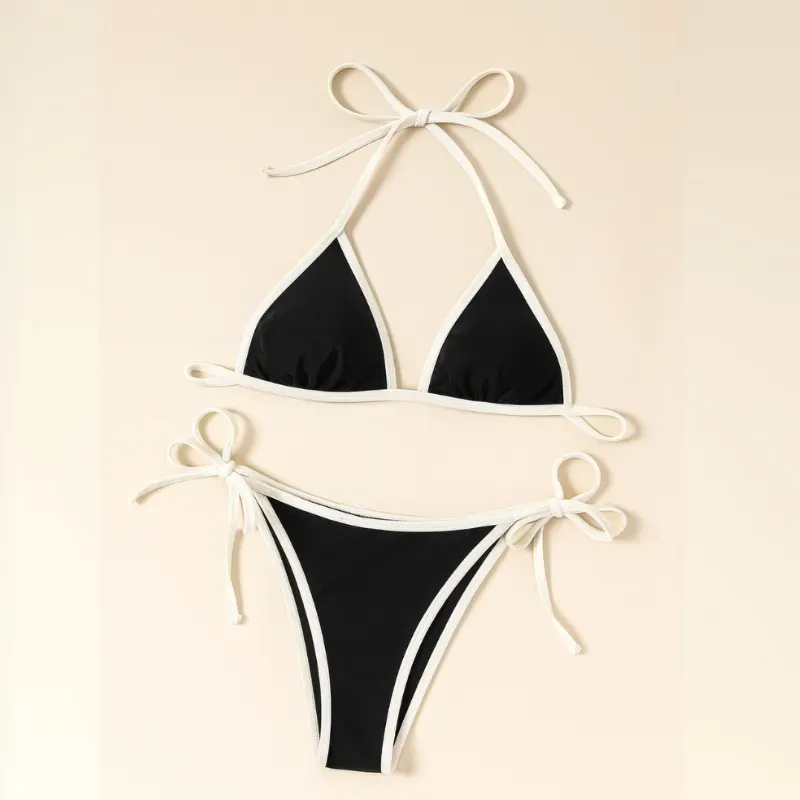 Bikini color negro con detalle en blanco
