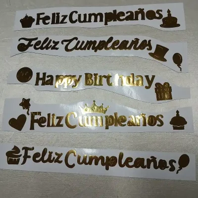 Vinil frases en dorado de Feliz cumpleaños