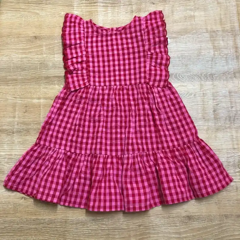 Vestido de cuadros color rojo y rosado