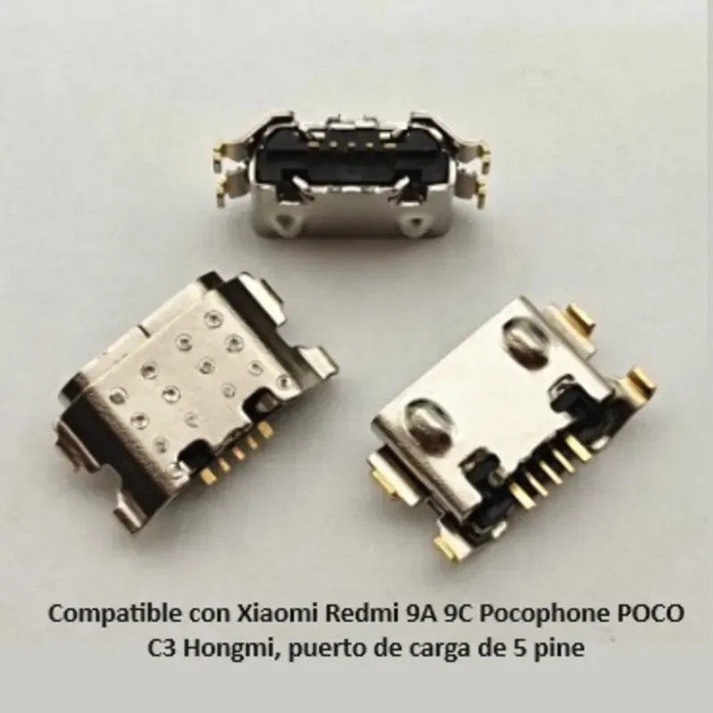 Puerto de carga para Xiaomi Redmi 9A 9C Pocophone POCO C3 Hongmi, puerto de carga de 5 pines. (5 Unidades)