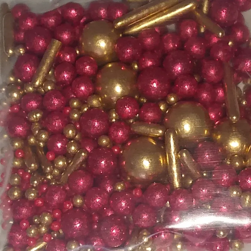 Perlas rojas+dorado 50g