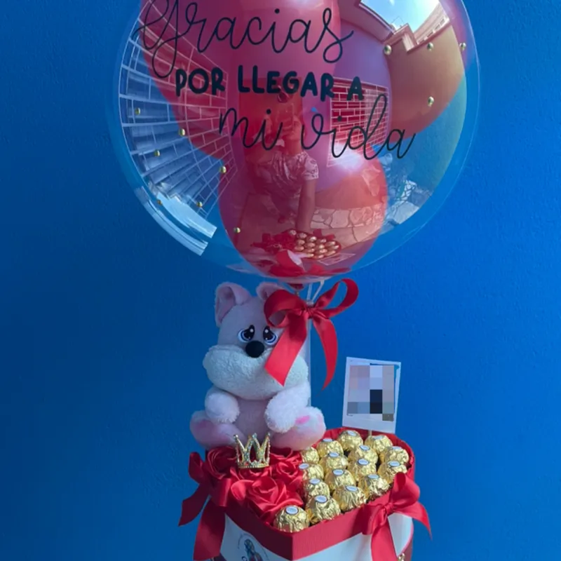 Cesta corazón  con peluche pequeño