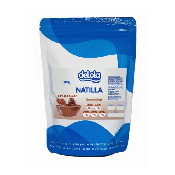 Natilla de Chocolate, bolsa sellada de 200gr  x 1 caja (80 unidades)