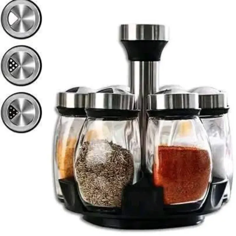Set de 6 envases de cristal para especias con base giratoria