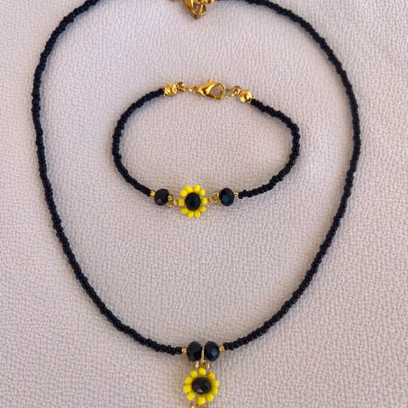 Juego de collar y pulsera de girasol