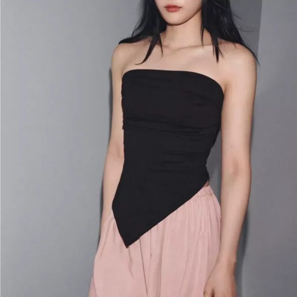 Top Strapless Asimetrico Negro