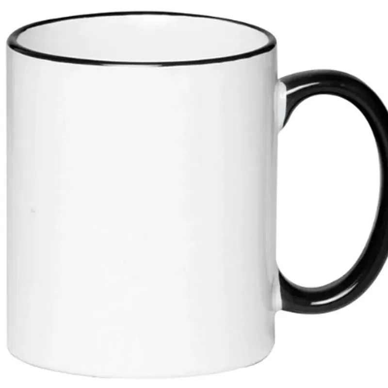 Taza de cerámica blanca con borde y asa de color