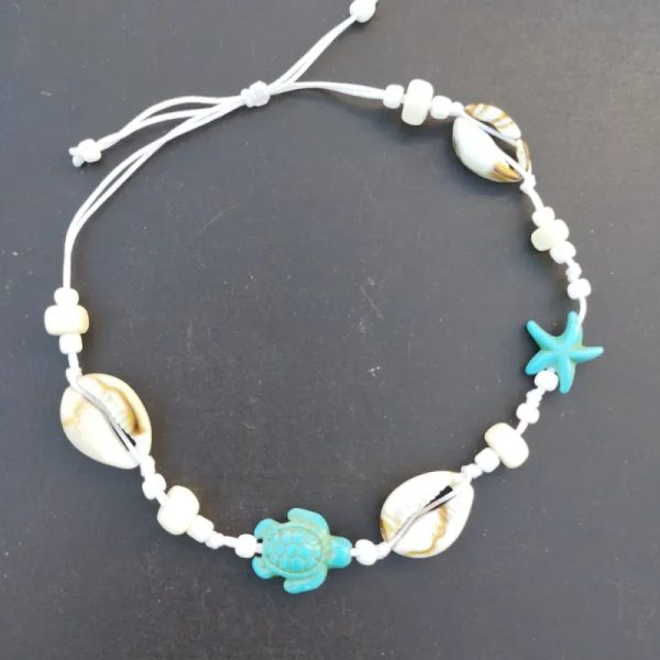 Tobillera de caracoles , tortuga y estrella azul