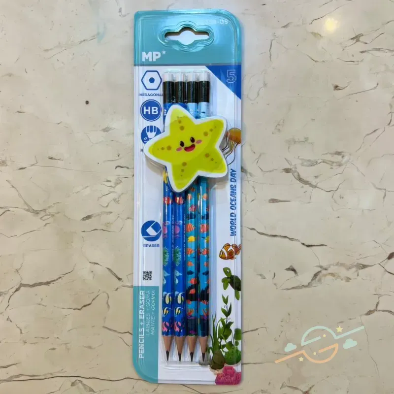 Pack 4 lápices con goma de estrella