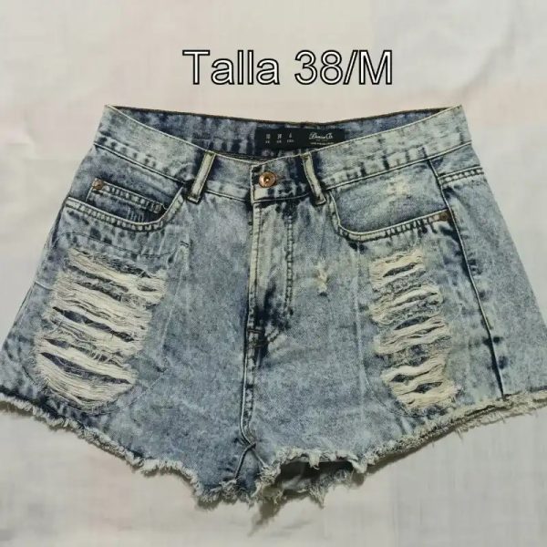 Short mezclilla, roto, alto