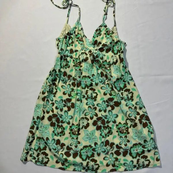 Vestido Corto Estampado Azul y Beige de Tirantes