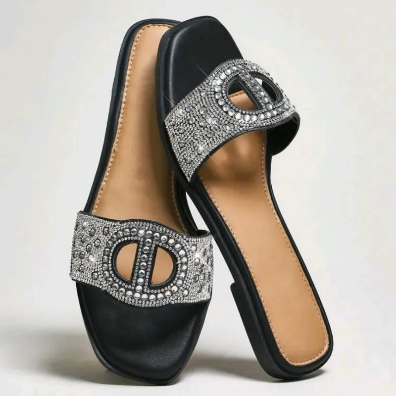 Sandalias de paleta negras con brillos