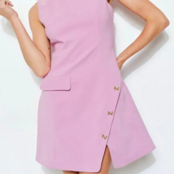 Vestido elegante rosado de abertura en la pierna