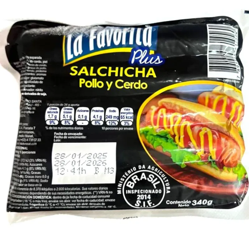 Salchicha de Pollo y Cerdo Plus- 1 Paquete sellado de 10 unidades *Producto Importado de Brasil*
