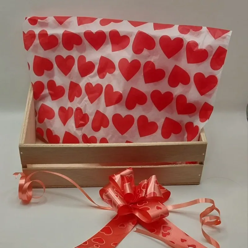 Caja de madera + lazo + papel de seda