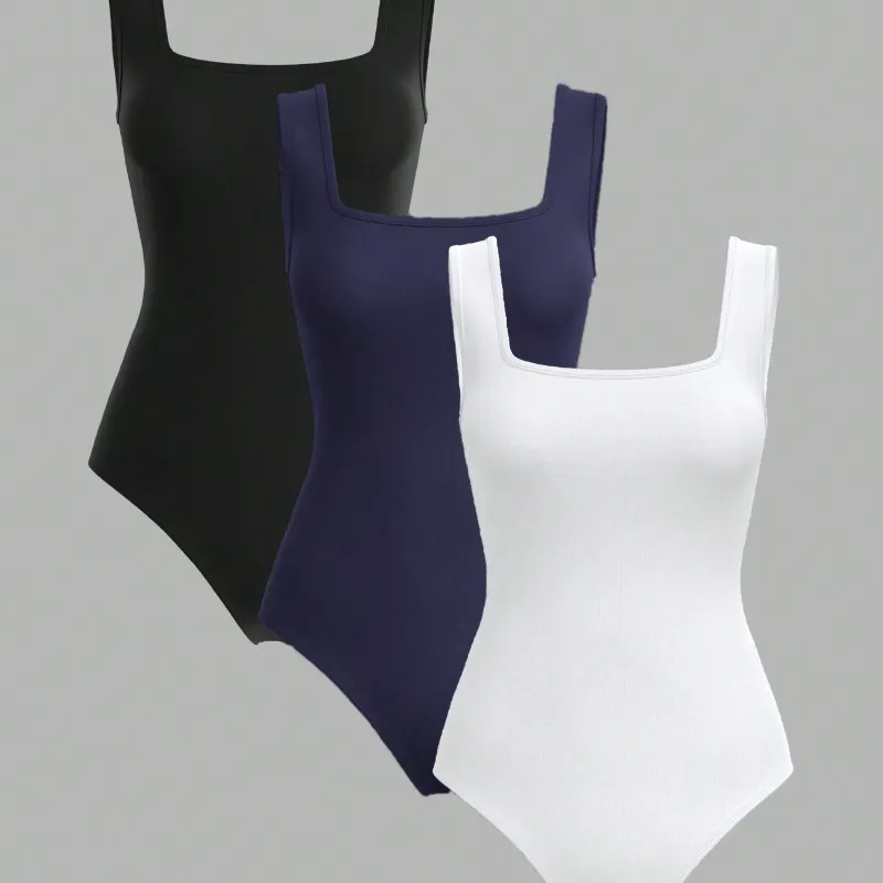 Body casual de escote cuadrado unicolor