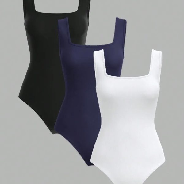 Body casual de escote cuadrado unicolor