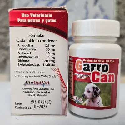 AMOXICILINA, ENROFLOXACINA, AMBROXOL, DIFENHIDRAMINA, DIPIRONA (GARROCAN)