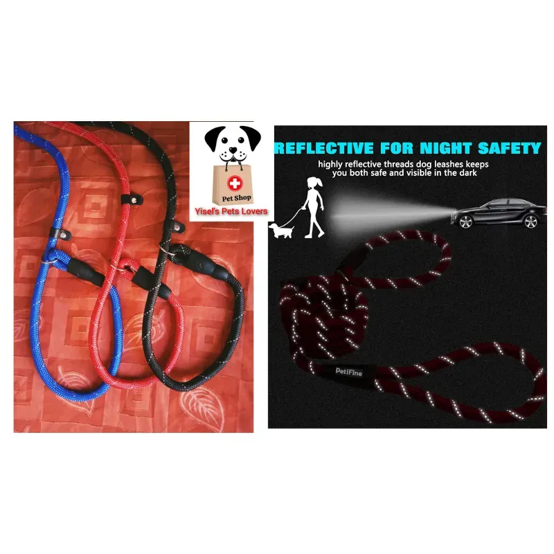 Cuerda de nailon ajustable para mascotas, correa de entrenamiento para mascotas, collar de tracción para perro. Reflectiva