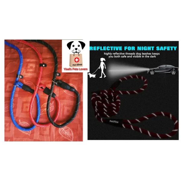 Cuerda de nailon ajustable para mascotas, correa de entrenamiento para mascotas, collar de tracción para perro. Reflectiva