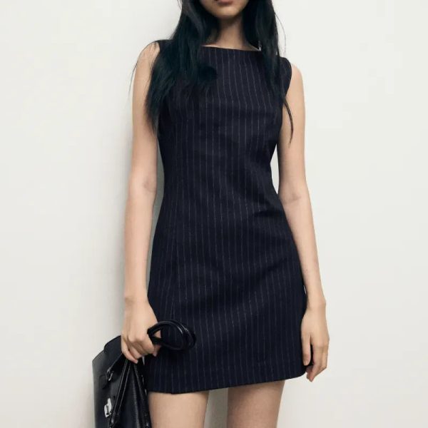 Vestido Mango negro con rayas sin mangas