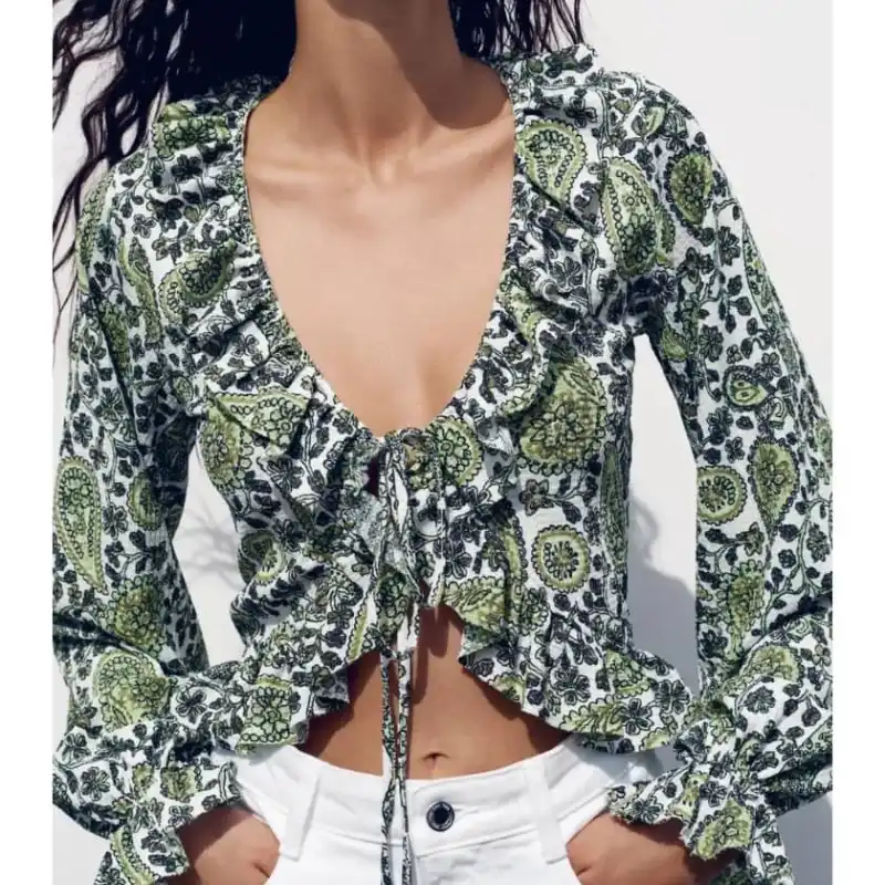 Top verde estampado