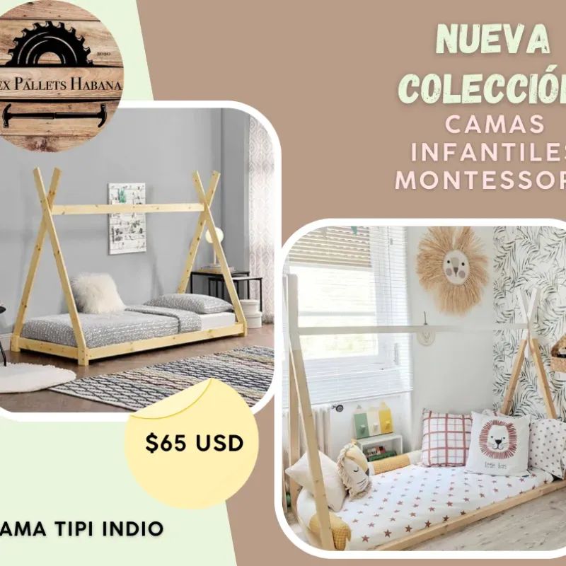Camita infantil Montessori modelo tipi indio sencillo