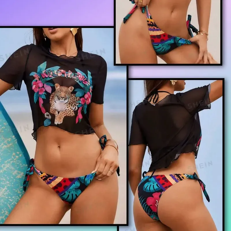  Bikini estampado con blusa — Negro