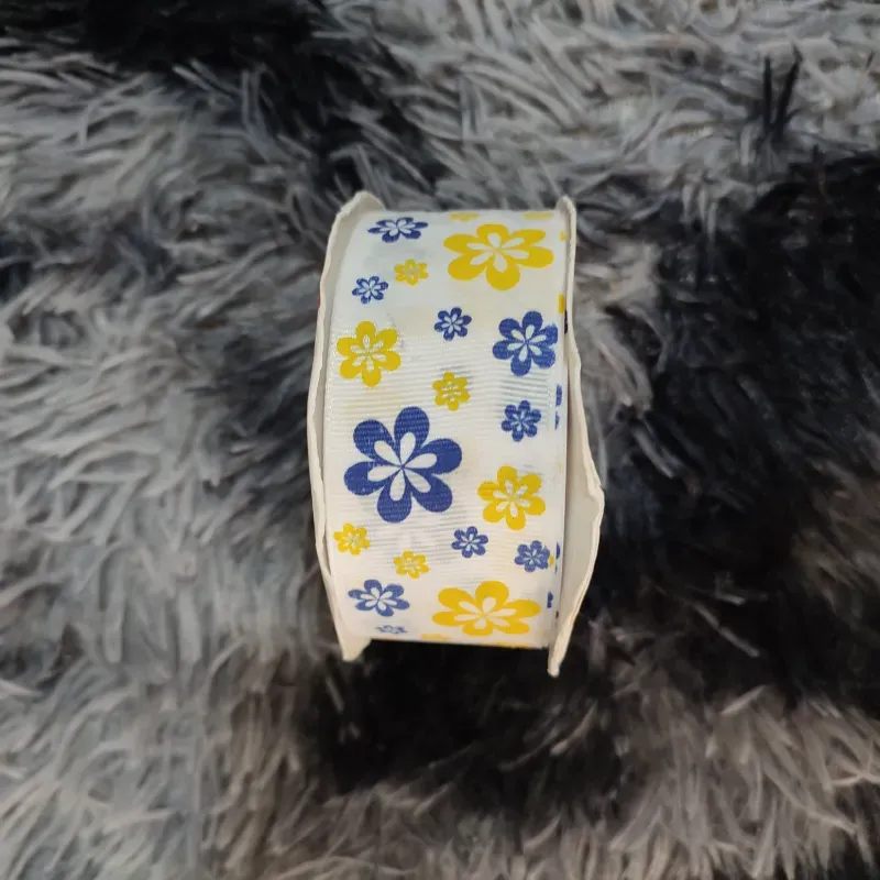Cinta falla 4cm adornada flores azul y amarilla