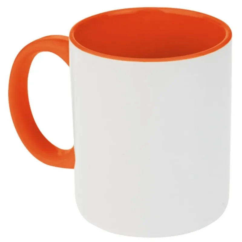 Taza bicolor con interior y asa de color naranja