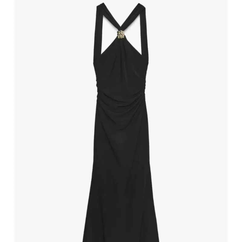Vestido negro detalle dorado