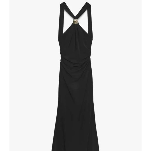 Vestido negro detalle dorado