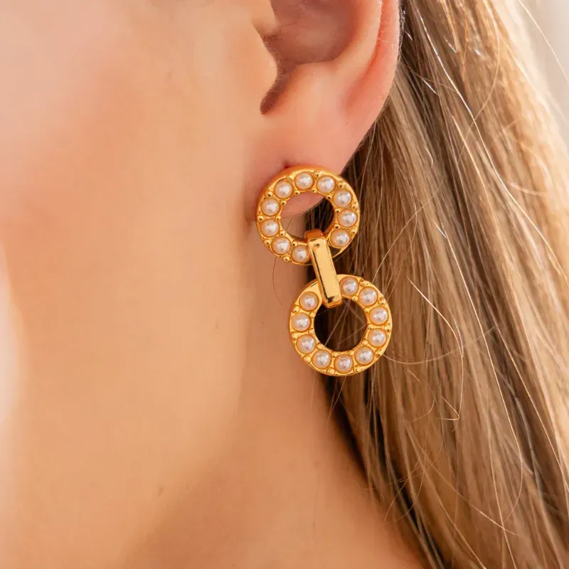 Aretes Aro Doble Perla