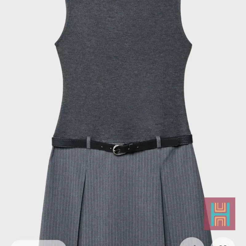 VESTIDO CORTO RAYAS CINTURÓN GRIS 0068