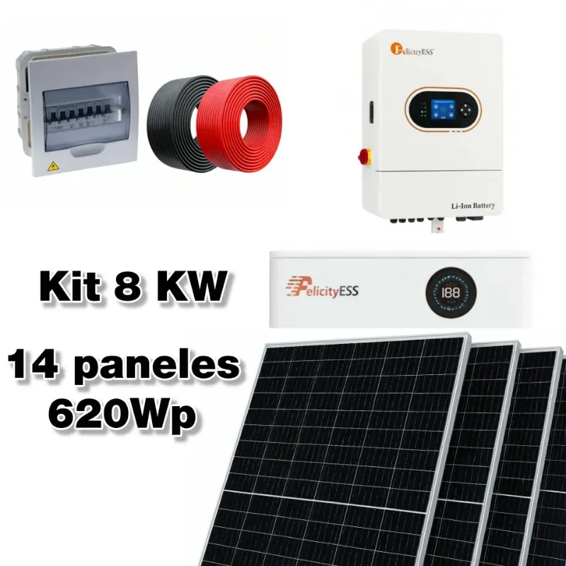 Sistema de 8KW 110V/220V de alta frecuencia con 8.68kWp en paneles solares y 20kWh en acumulación