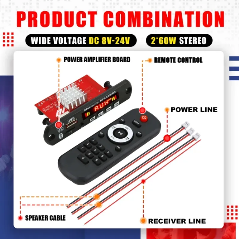 Amplificador Digital Bluetooth 120W. Decodificador MP3
