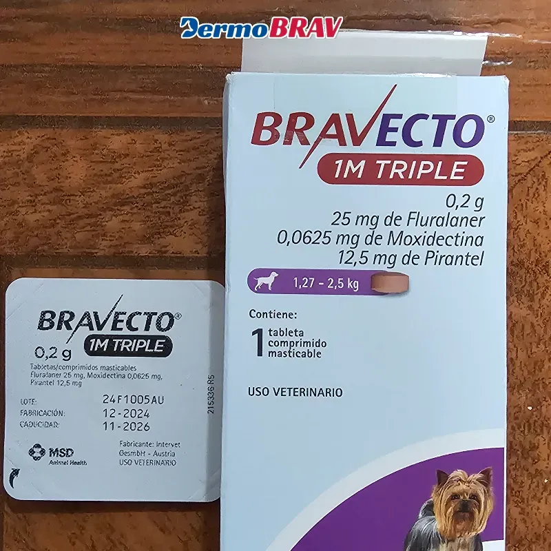 BRAVECTO 1M TRIPLE 0.2 g (1.27 a 2.5 KG)