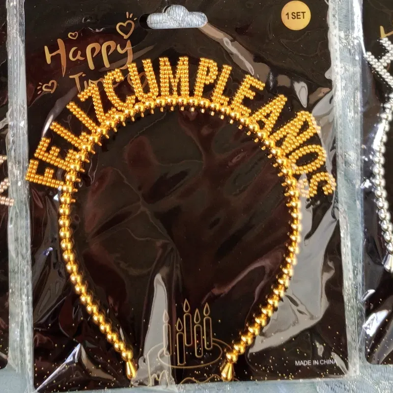 Cintillo Feliz cumpleaños dorado