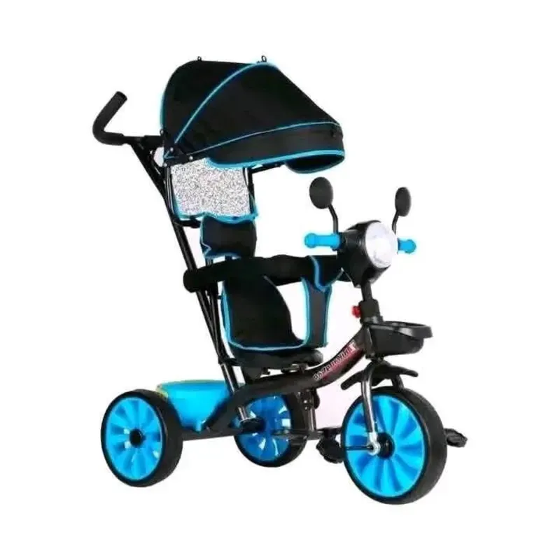 Triciclo con Manija y Capota Color Negro/Azul
