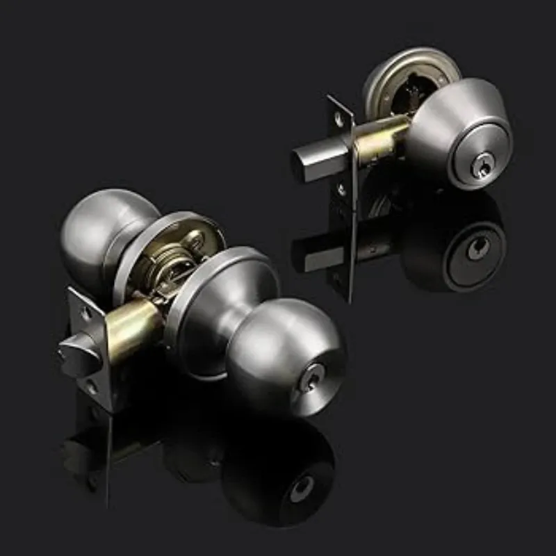 Juego combinado de pomo de puerta de entrada con llave y cerrojo de cilindro único, pomos de puerta exterior de níquel satinado con cerradura y llaves para entrada y puerta delantera